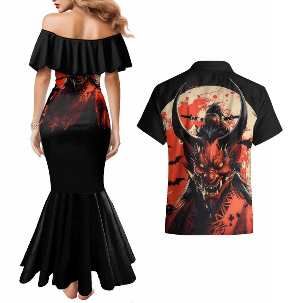 Oni Demon Couples Matching Mermaid Dress and Hawaiian Shirt Japan Art Style