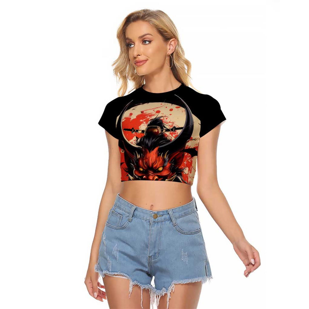 Oni Demon Raglan Cropped T Shirt Japan Art Style