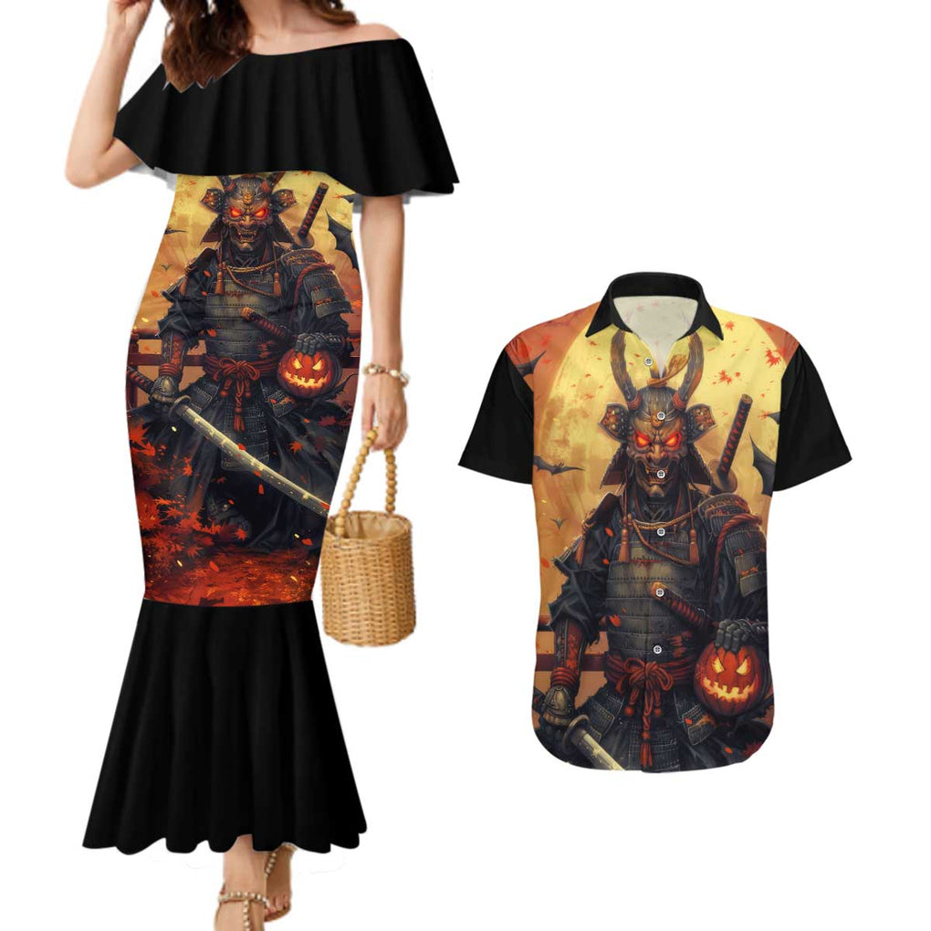 Samurai Halloween Couples Matching Mermaid Dress and Hawaiian Shirt Japan Art Style