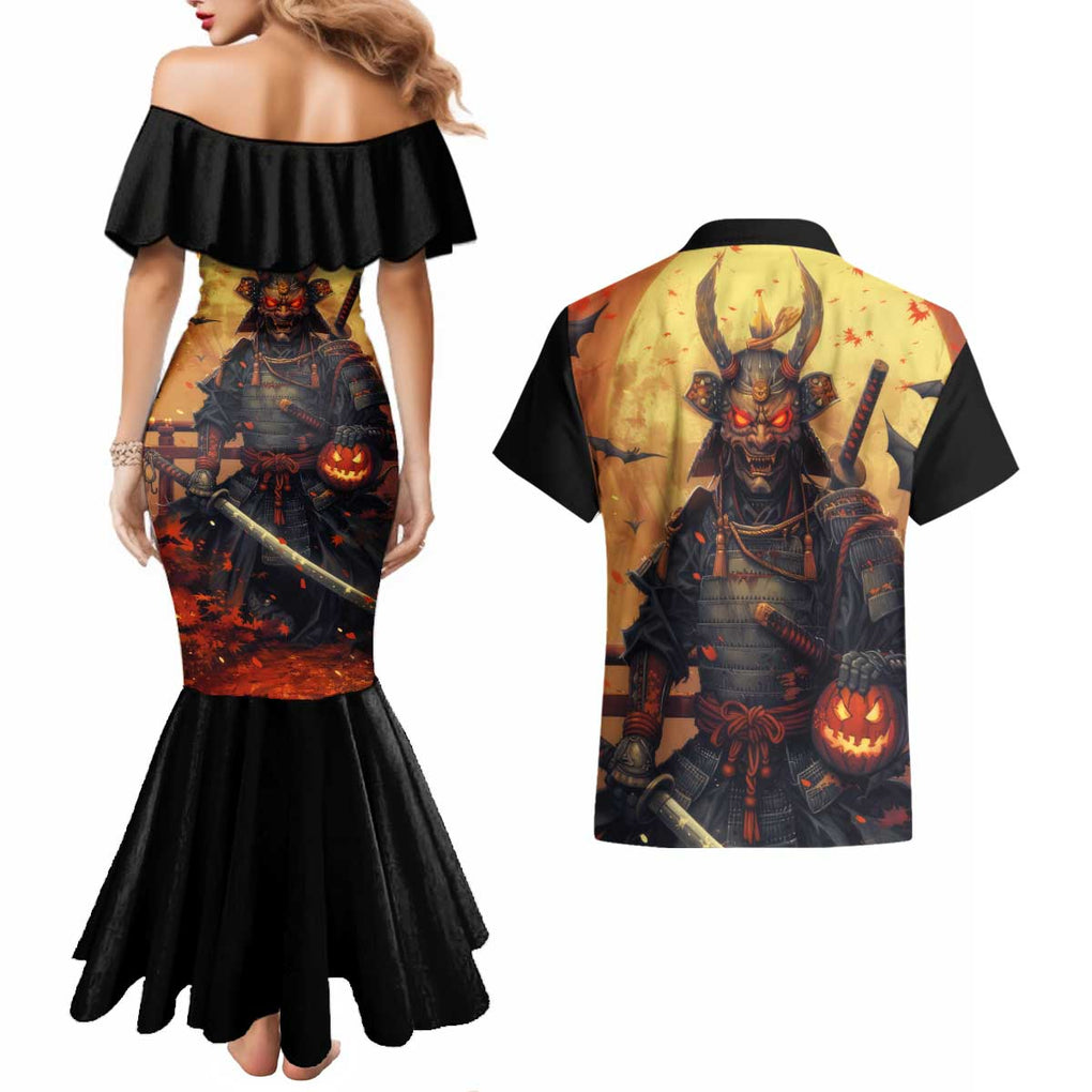 Samurai Halloween Couples Matching Mermaid Dress and Hawaiian Shirt Japan Art Style