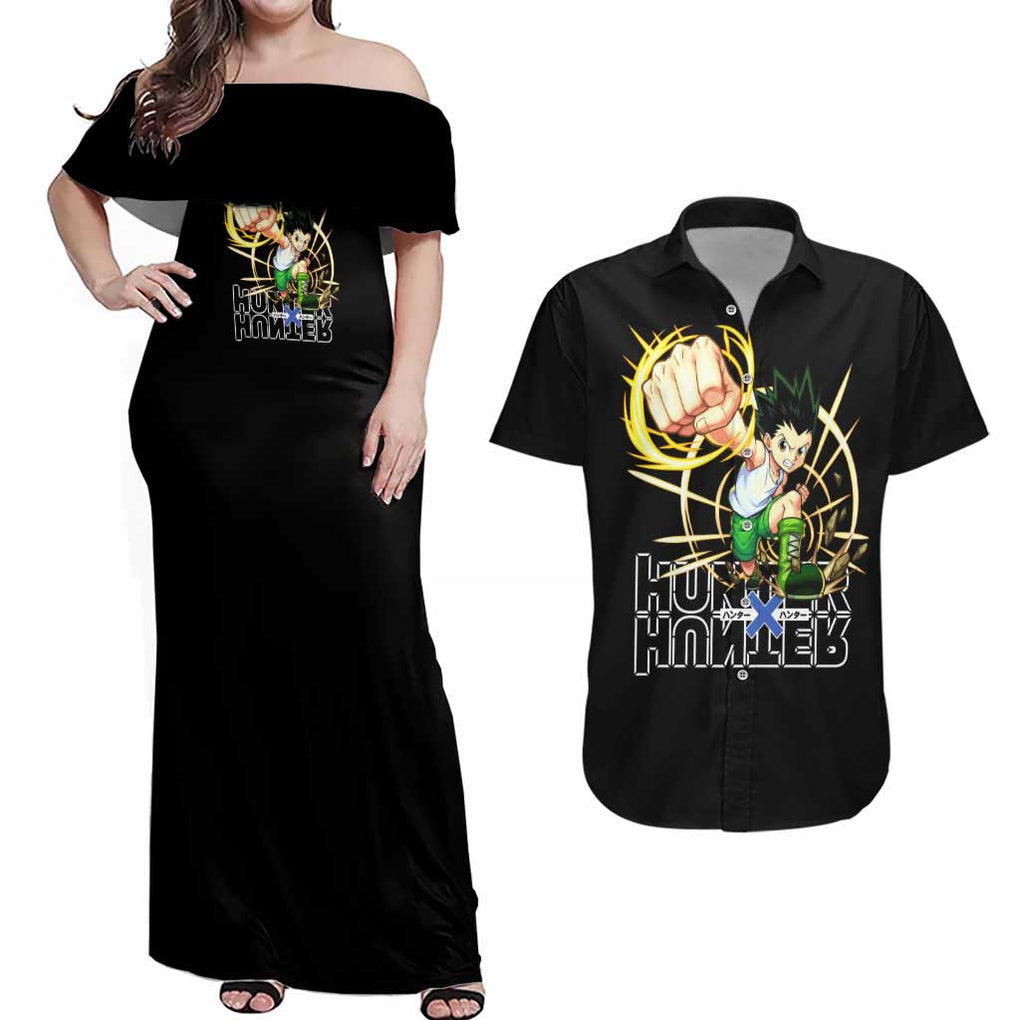 Gon - Hunter X Hunter Couples Matching Off Shoulder Maxi Dress and Hawaiian Shirt Anime Style