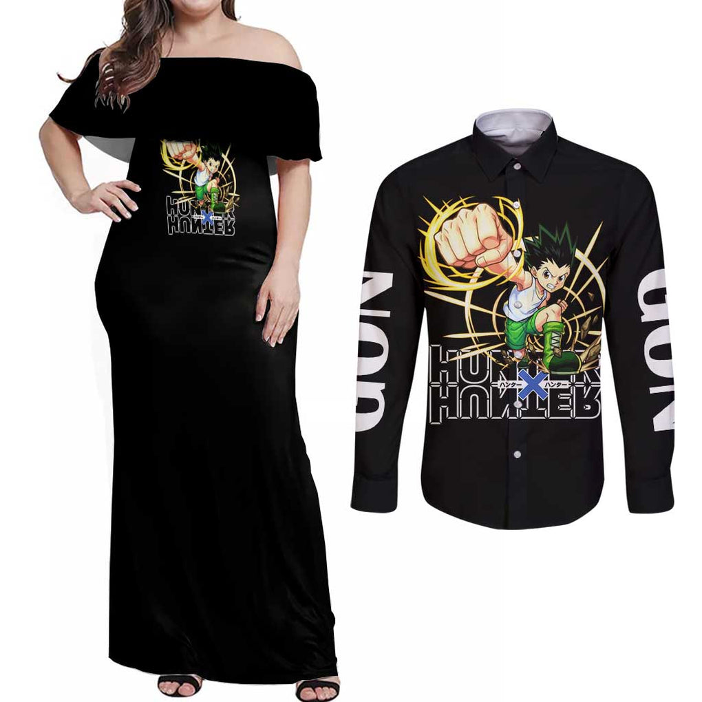 Gon - Hunter X Hunter Couples Matching Off Shoulder Maxi Dress and Long Sleeve Button Shirt Anime Style