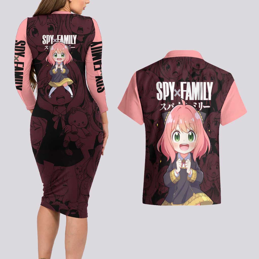 Anya - Spy x Family Couples Matching Long Sleeve Bodycon Dress and Hawaiian Shirt Anime Style