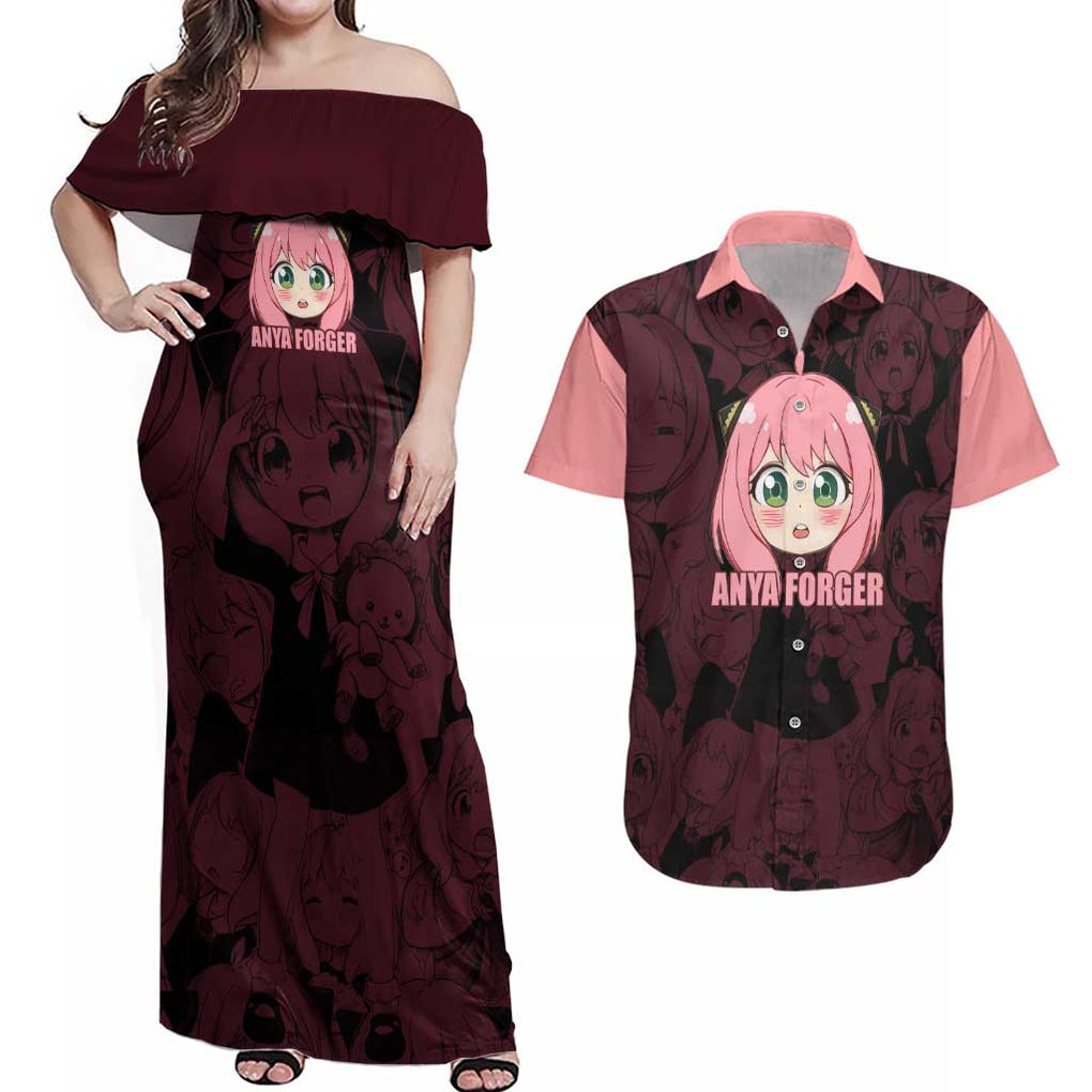 Anya - Spy x Family Couples Matching Off Shoulder Maxi Dress and Hawaiian Shirt Anime Style