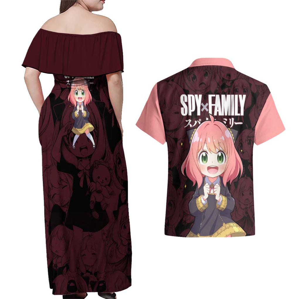 Anya - Spy x Family Couples Matching Off Shoulder Maxi Dress and Hawaiian Shirt Anime Style