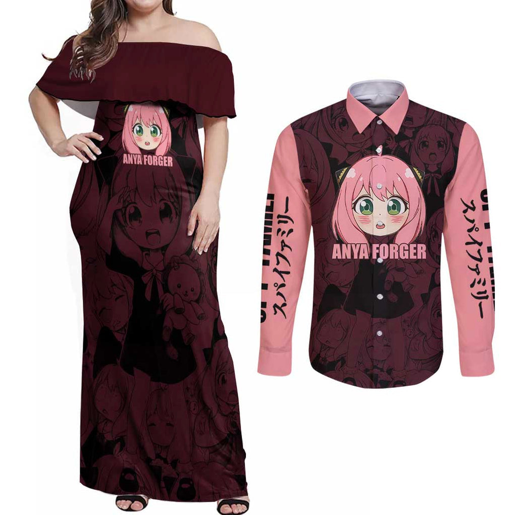Anya - Spy x Family Couples Matching Off Shoulder Maxi Dress and Long Sleeve Button Shirt Anime Style