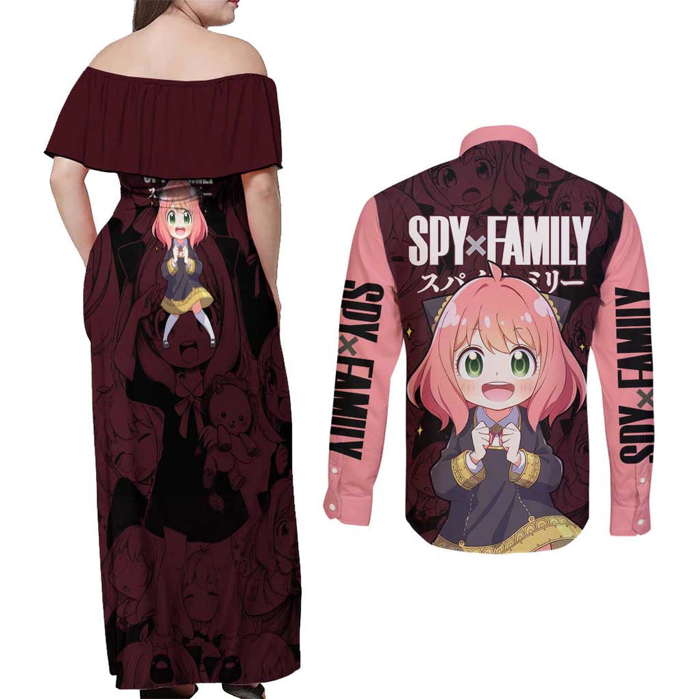 Anya - Spy x Family Couples Matching Off Shoulder Maxi Dress and Long Sleeve Button Shirt Anime Style