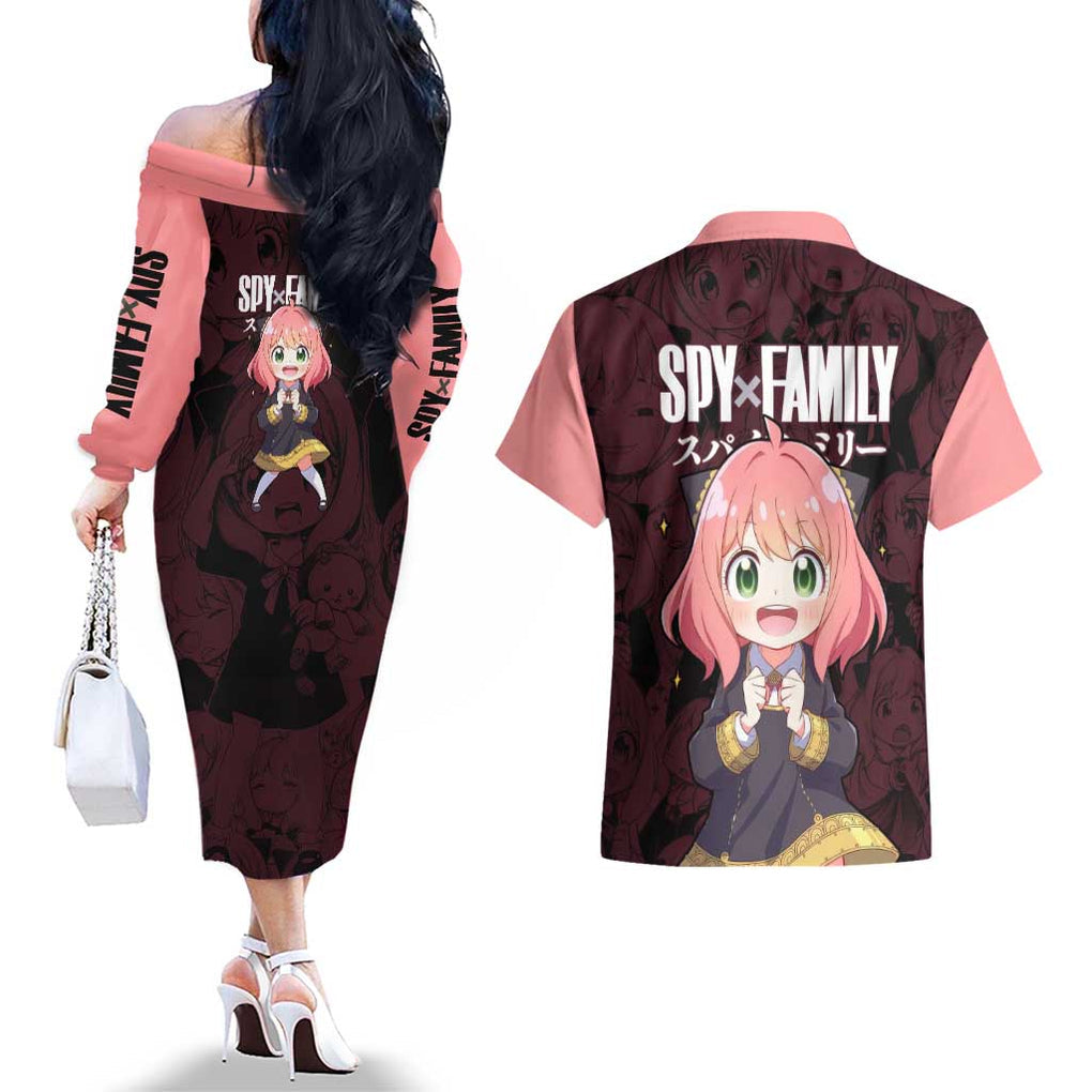 Anya - Spy x Family Couples Matching Off The Shoulder Long Sleeve Dress and Hawaiian Shirt Anime Style