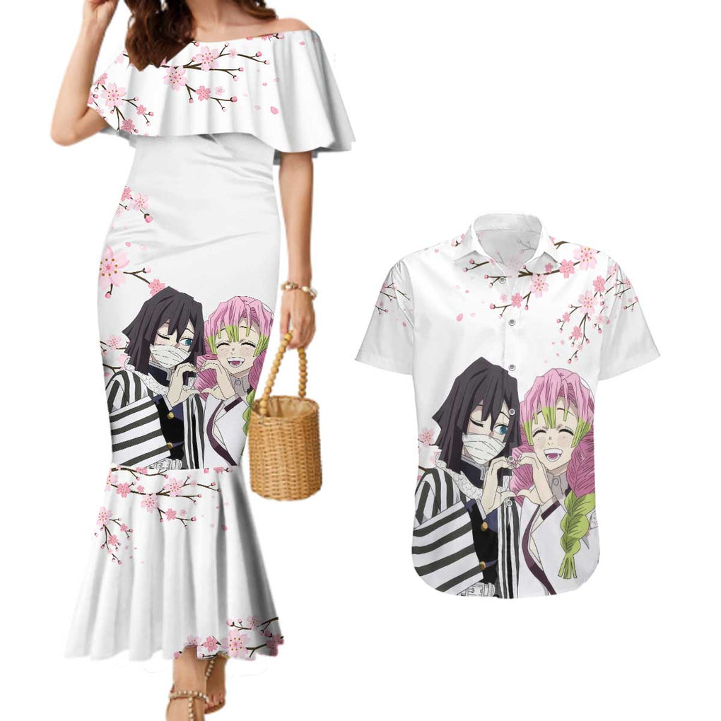 Mutsuri And Obanai - Demon Slayer Couples Matching Mermaid Dress and Hawaiian Shirt Anime Style