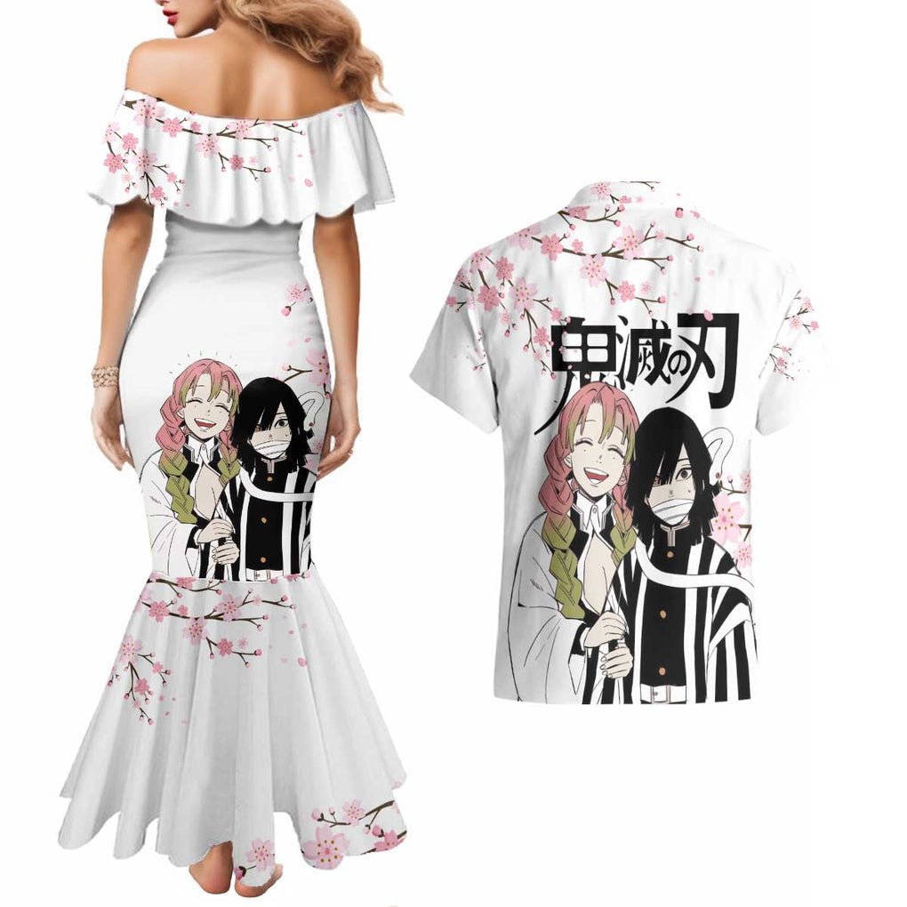 Mutsuri And Obanai - Demon Slayer Couples Matching Mermaid Dress and Hawaiian Shirt Anime Style