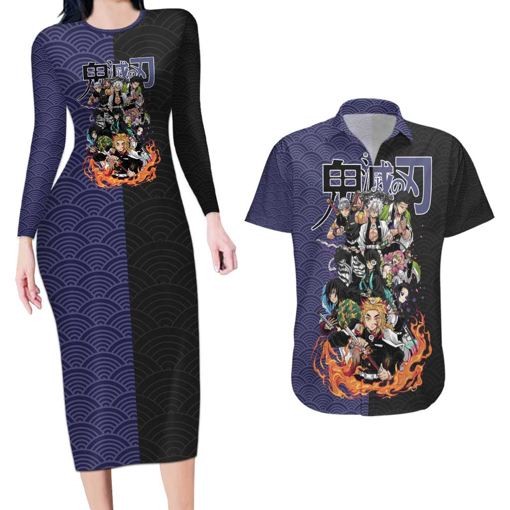 Hashira Team - Demon Slayer Couples Matching Long Sleeve Bodycon Dress and Hawaiian Shirt Anime Style