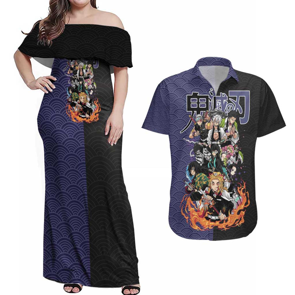 Hashira Team - Demon Slayer Couples Matching Off Shoulder Maxi Dress and Hawaiian Shirt Anime Style