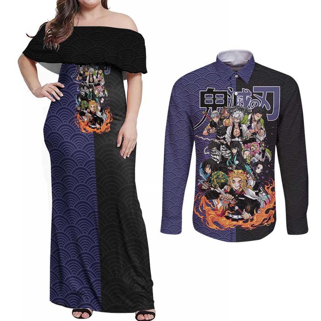 Hashira Team - Demon Slayer Couples Matching Off Shoulder Maxi Dress and Long Sleeve Button Shirt Anime Style