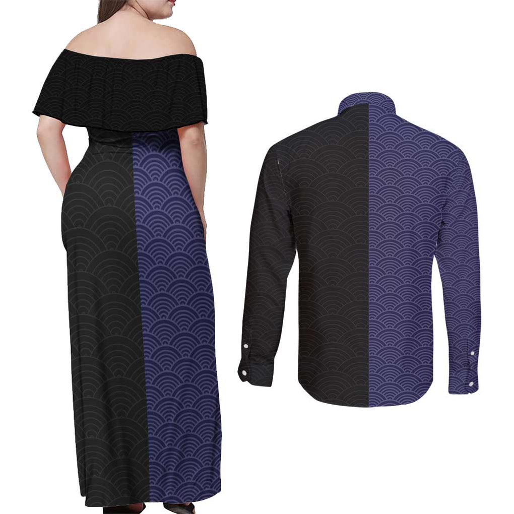 Hashira Team - Demon Slayer Couples Matching Off Shoulder Maxi Dress and Long Sleeve Button Shirt Anime Style