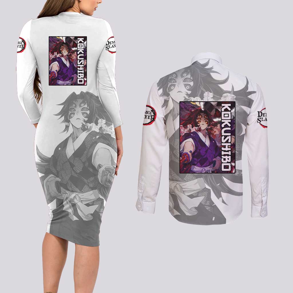 Kokushibo - Kimesu No Yaiba Couples Matching Long Sleeve Bodycon Dress and Long Sleeve Button Shirt Japan Anime Style TS04