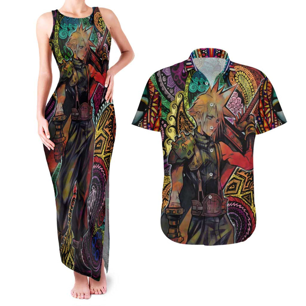 Trippy Cloud Strife Final Fantasy 7 Couples Matching Tank Maxi Dress and Hawaiian Shirt Trippy Style