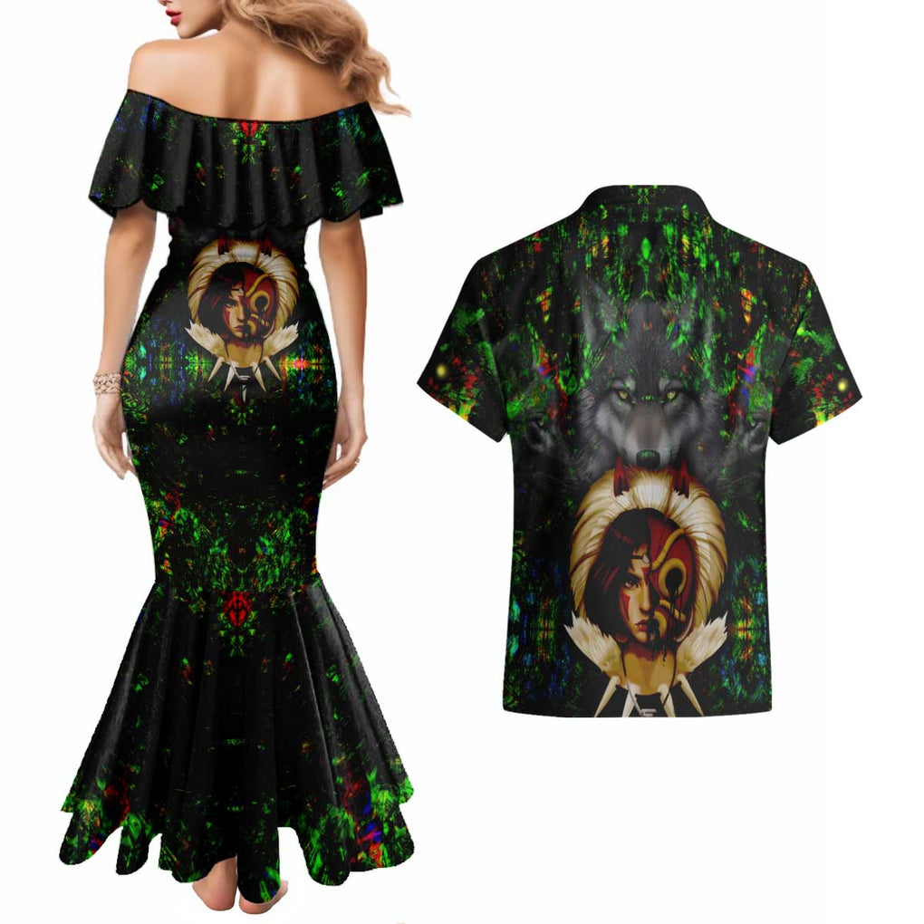 Trippy Princess Mononoke Studio Ghibli Couples Matching Mermaid Dress and Hawaiian Shirt Trippy Style