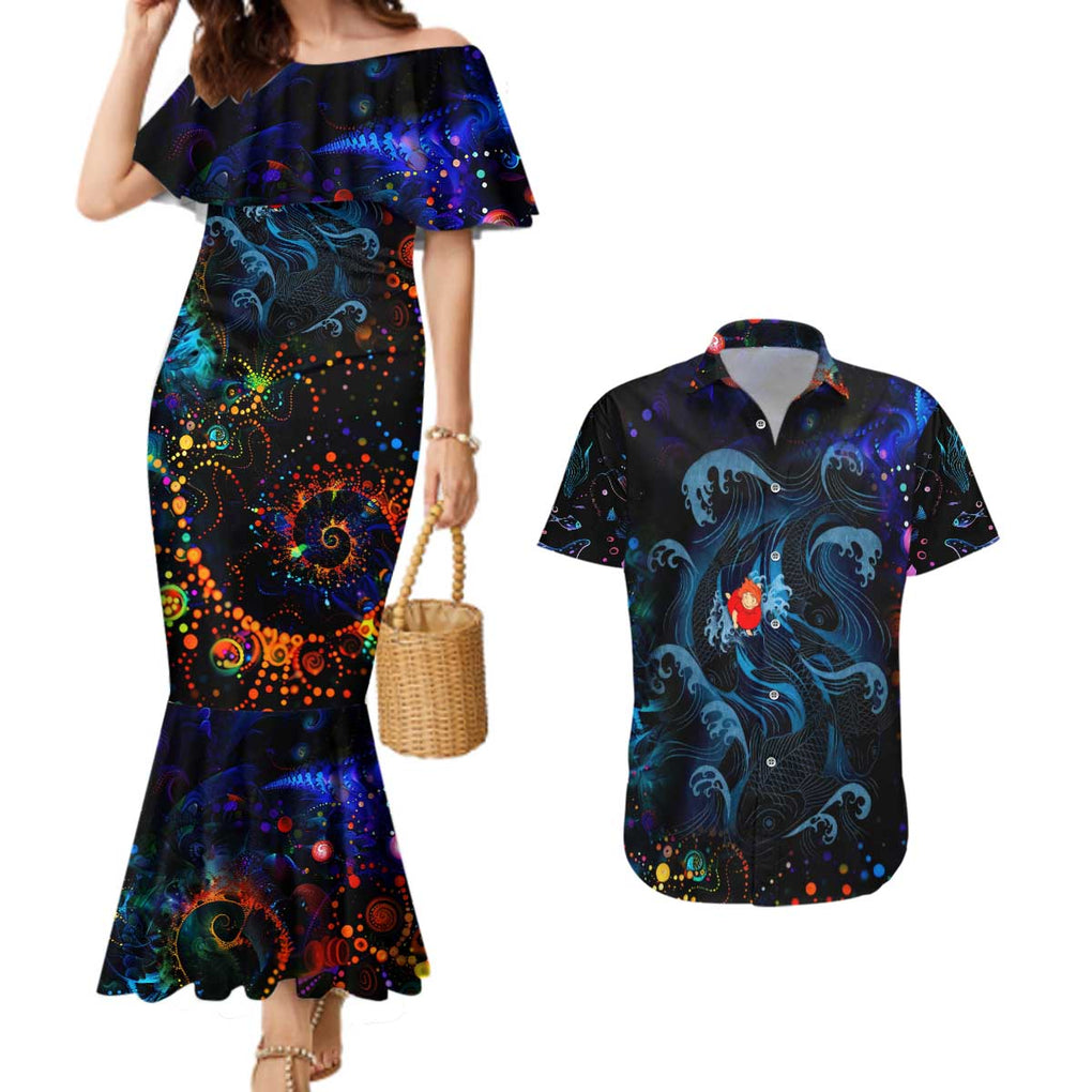 Sea Creatures Ponyo Studio Ghibli Couples Matching Mermaid Dress and Hawaiian Shirt Trippy Style