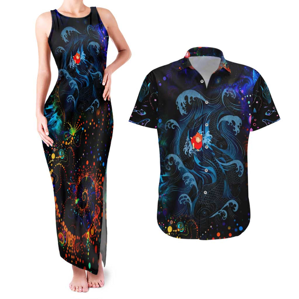 Sea Creatures Ponyo Studio Ghibli Couples Matching Tank Maxi Dress and Hawaiian Shirt Trippy Style