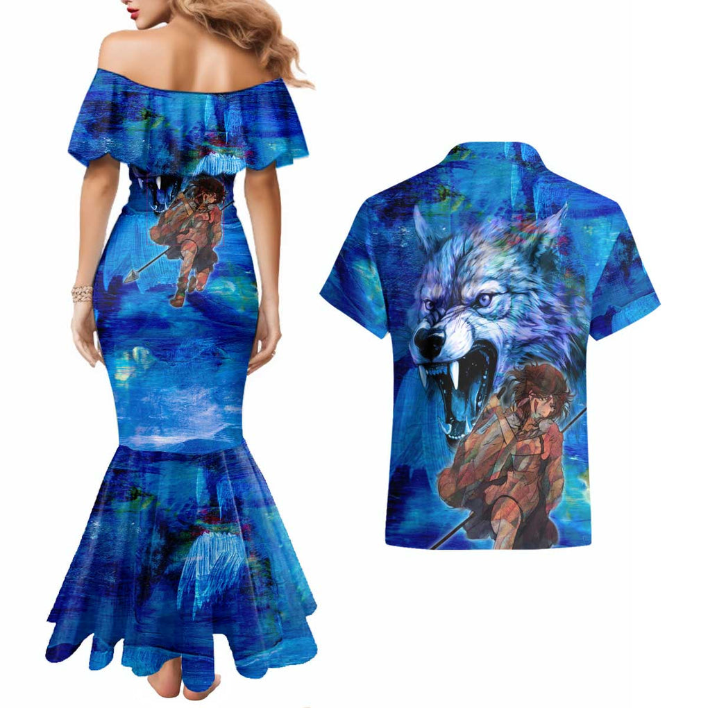 Raging Princess Mononoke Studio Ghibli Couples Matching Mermaid Dress and Hawaiian Shirt Trippy Style