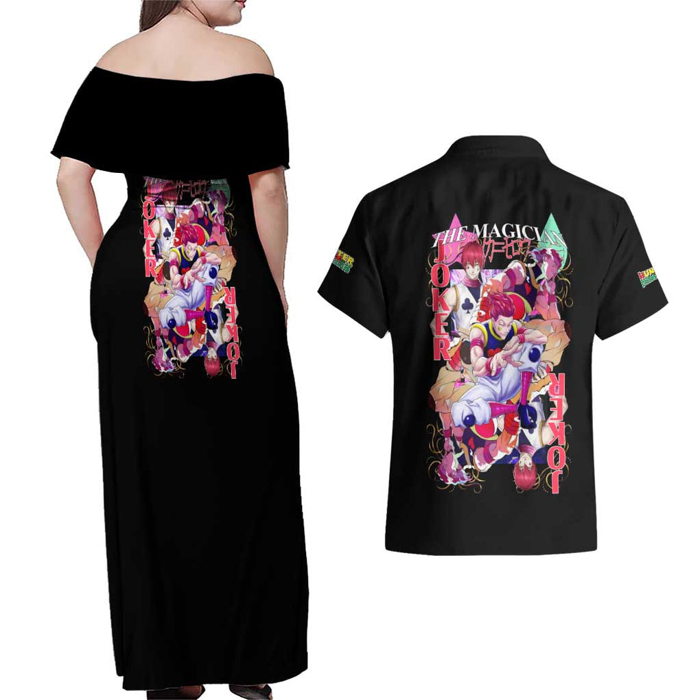 Hisoka V2 Hunter x Hunter Couples Matching Off Shoulder Maxi Dress and Hawaiian Shirt Anime Style