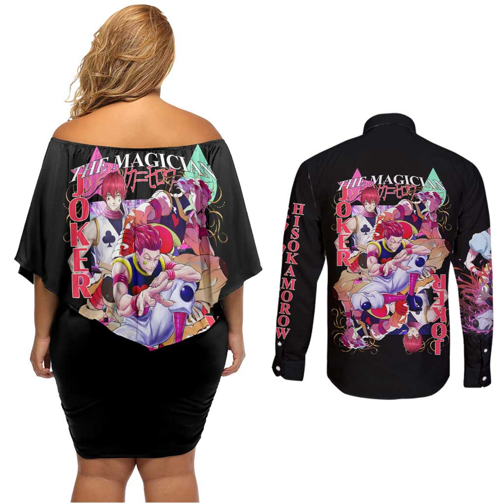 Hisoka V2 Hunter x Hunter Couples Matching Off Shoulder Short Dress and Long Sleeve Button Shirt Anime Style