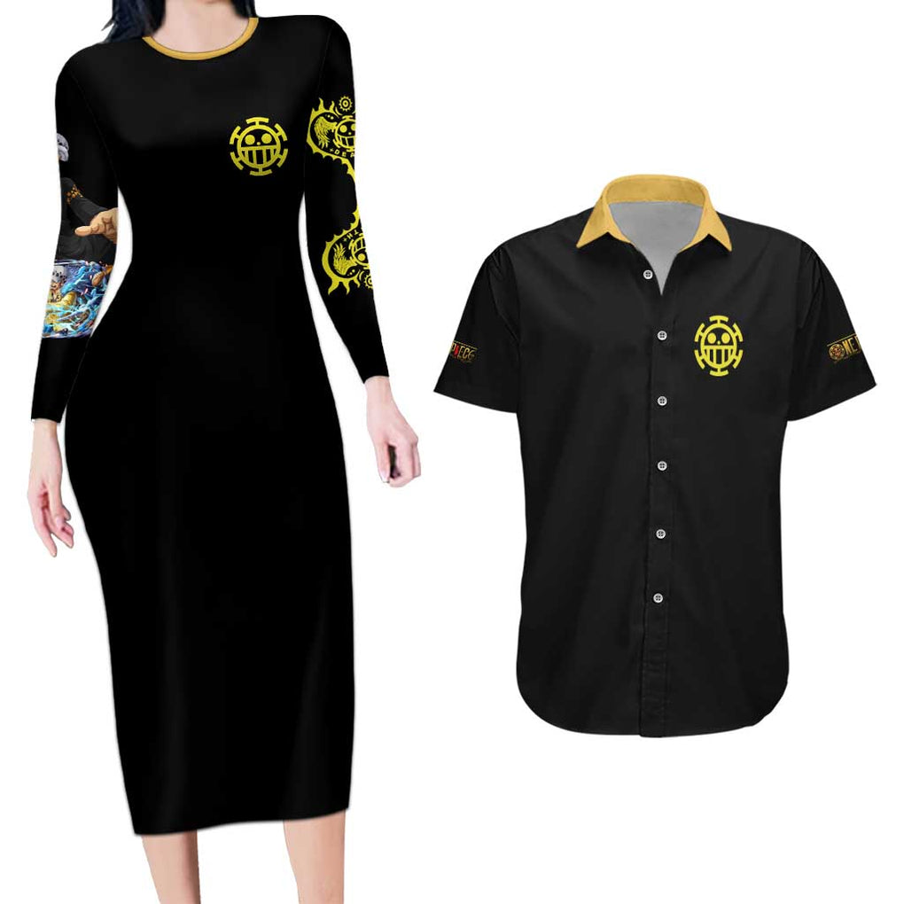 Trafalgar D. Law V4 One Piece Couples Matching Long Sleeve Bodycon Dress and Hawaiian Shirt Anime Style