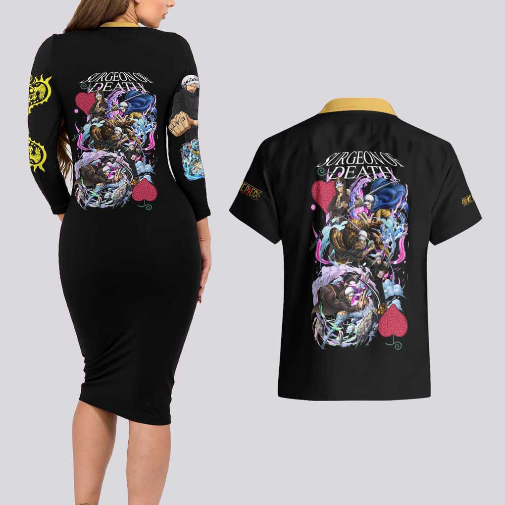 Trafalgar D. Law V4 One Piece Couples Matching Long Sleeve Bodycon Dress and Hawaiian Shirt Anime Style