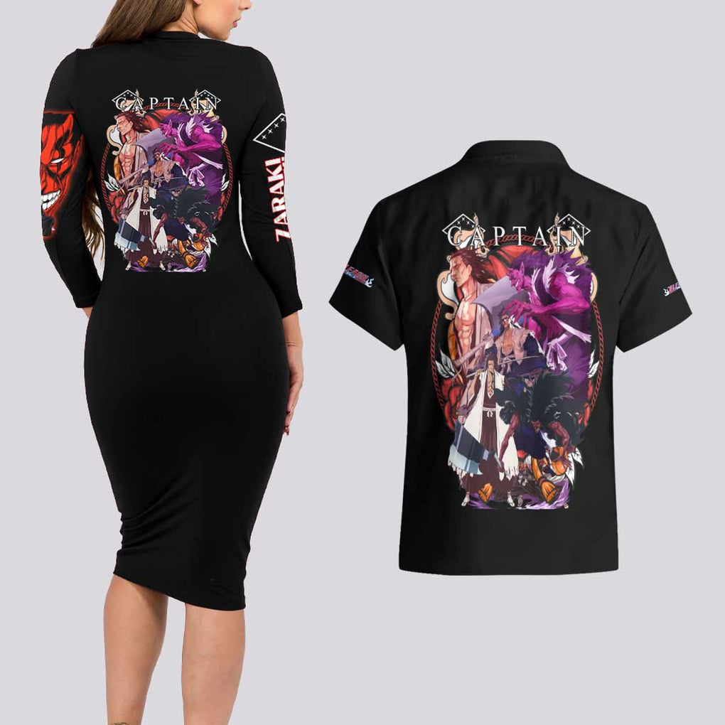 Zaraki Kenpachi V4 Bleach Couples Matching Long Sleeve Bodycon Dress and Hawaiian Shirt Anime Style