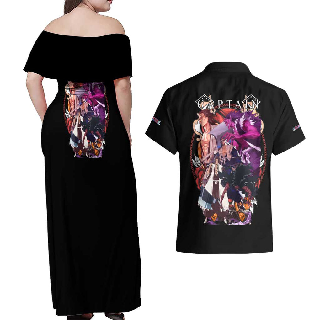 Zaraki Kenpachi V4 Bleach Couples Matching Off Shoulder Maxi Dress and Hawaiian Shirt Anime Style