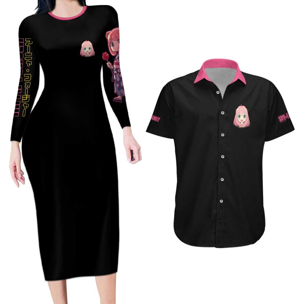 Anya Forger V2 Spy x Family Couples Matching Long Sleeve Bodycon Dress and Hawaiian Shirt Anime Style
