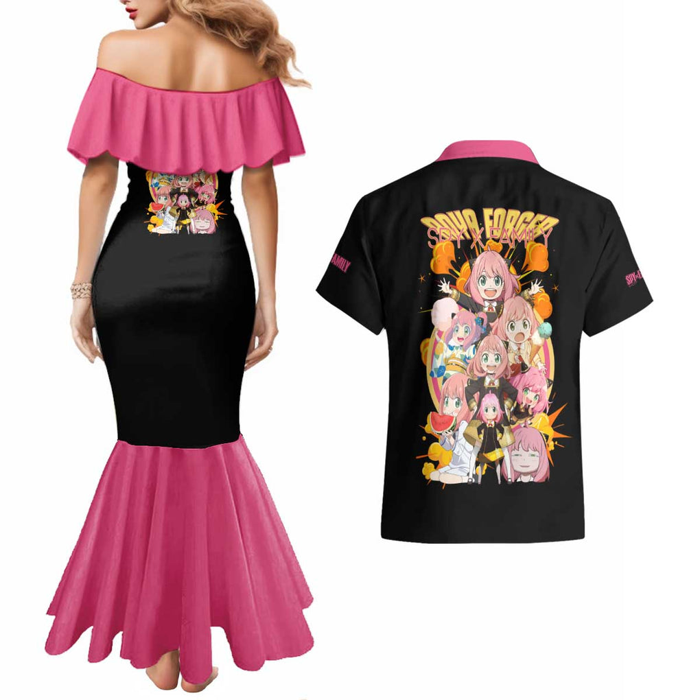 Anya Forger V2 Spy x Family Couples Matching Mermaid Dress and Hawaiian Shirt Anime Style