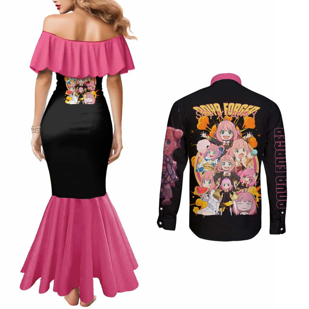 Anya Forger V2 Spy x Family Couples Matching Mermaid Dress and Long Sleeve Button Shirt Anime Style