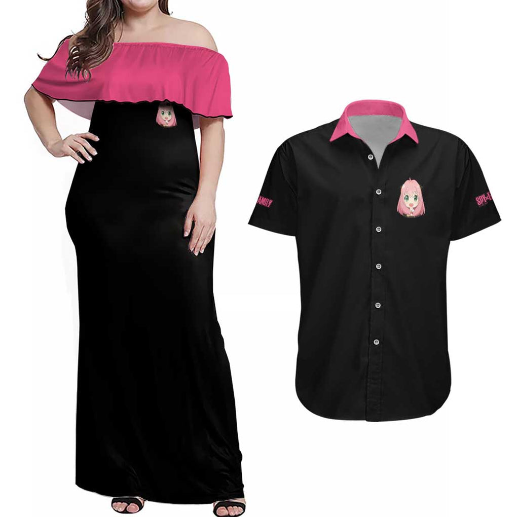 Anya Forger V2 Spy x Family Couples Matching Off Shoulder Maxi Dress and Hawaiian Shirt Anime Style