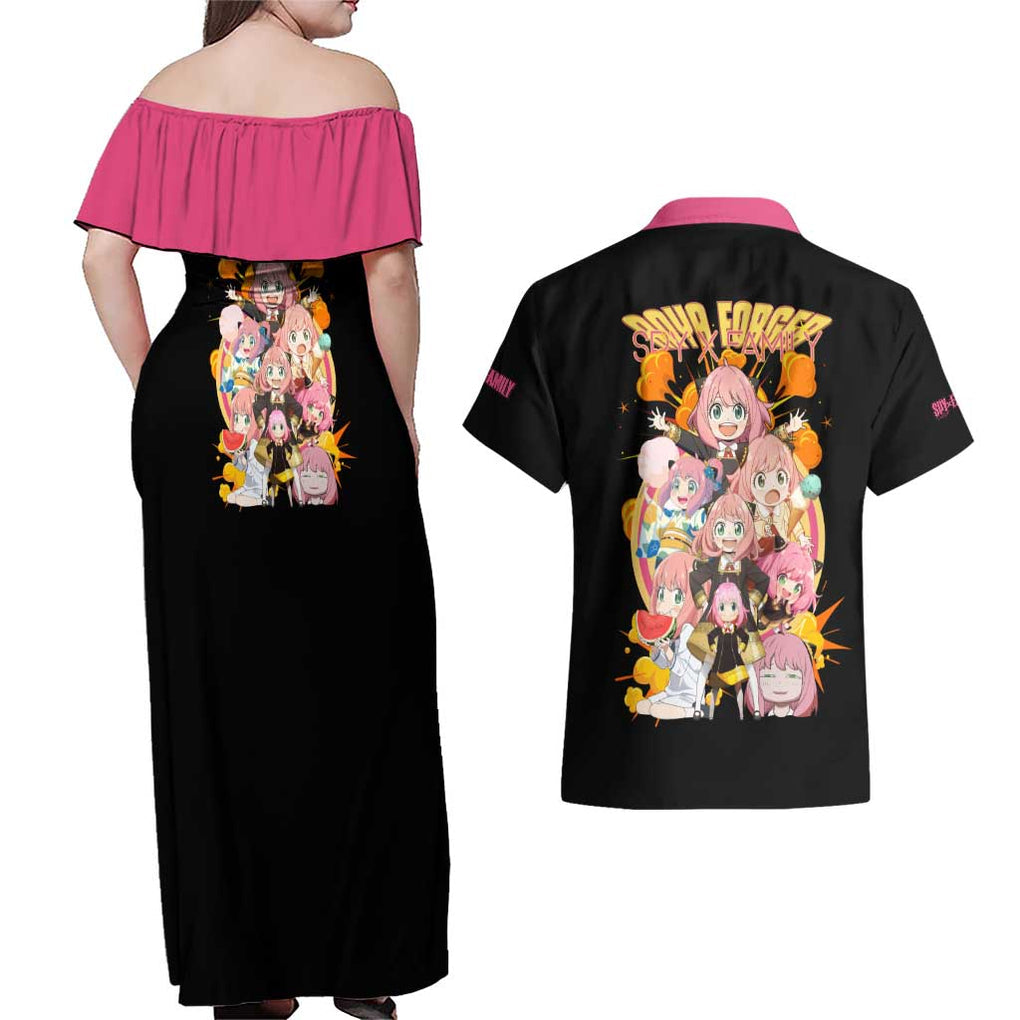 Anya Forger V2 Spy x Family Couples Matching Off Shoulder Maxi Dress and Hawaiian Shirt Anime Style