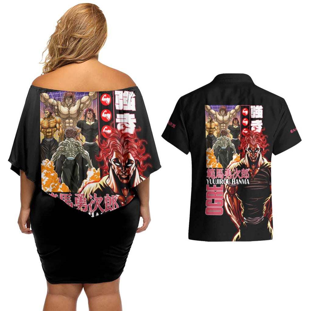 Yuujirou Hanma Baki Couples Matching Off Shoulder Short Dress and Hawaiian Shirt Anime Style