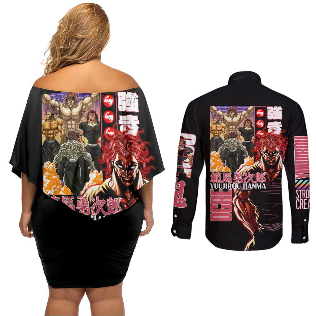 Yuujirou Hanma Baki Couples Matching Off Shoulder Short Dress and Long Sleeve Button Shirt Anime Style
