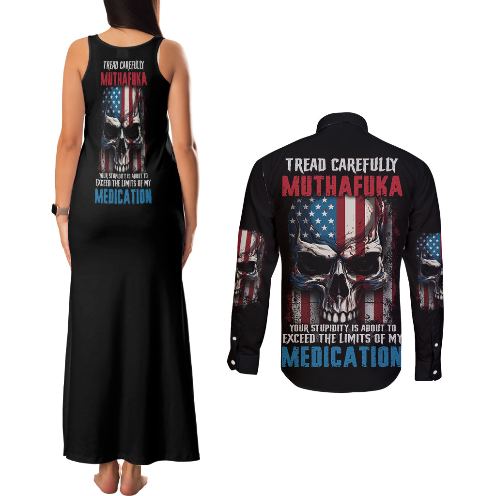 tread-carefully-muthafuka-couples-matching-tank-maxi-dress-and-long-sleeve-button-shirt