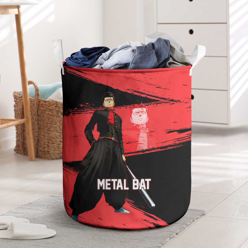 Metal Bat One Punch Man Anime Red and Black Theme Laundry Basket with Street Fighter Style and Bold Bat Stance - The Mazicc