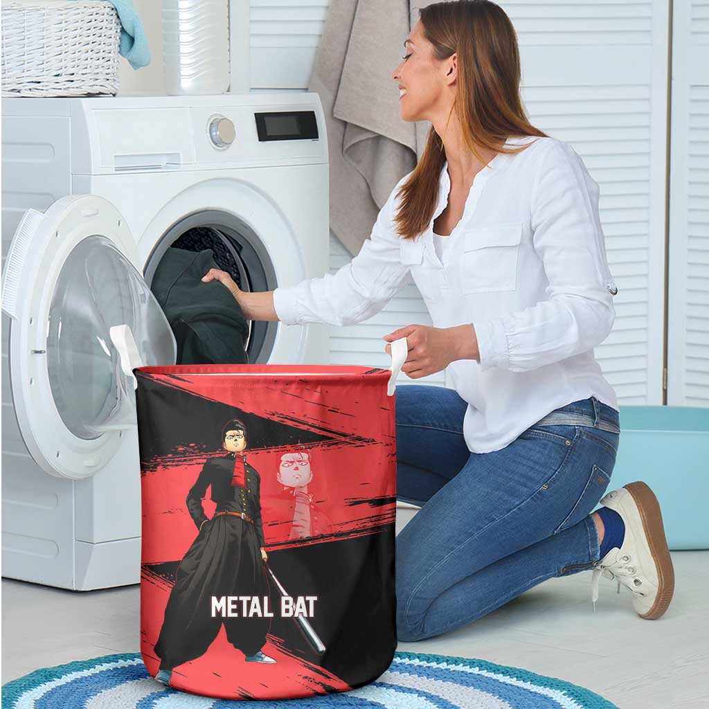 Metal Bat One Punch Man Anime Red and Black Theme Laundry Basket with Street Fighter Style and Bold Bat Stance - The Mazicc