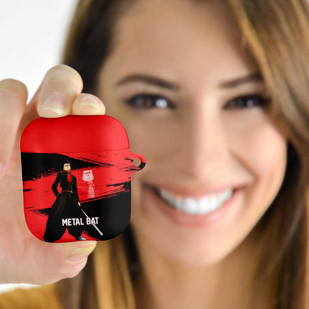 Metal Bat One Punch Man Anime Red and Black Theme AirPods Case with Street Fighter Style and Bold Bat Stance - The Mazicc