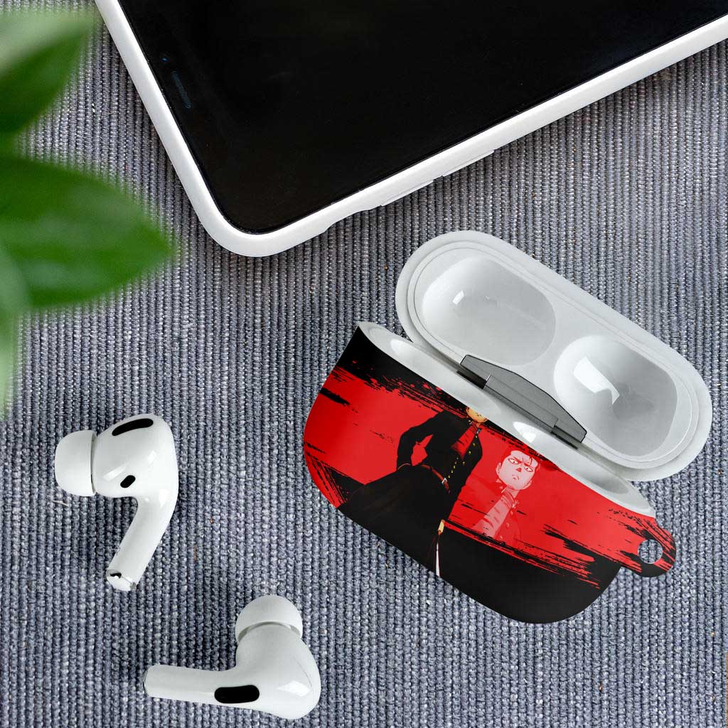 Metal Bat One Punch Man Anime Red and Black Theme AirPods Case with Street Fighter Style and Bold Bat Stance - The Mazicc