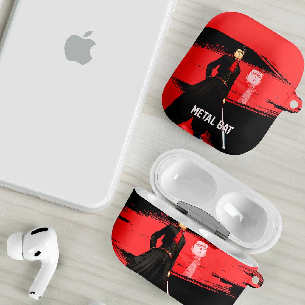 Metal Bat One Punch Man Anime Red and Black Theme AirPods Case with Street Fighter Style and Bold Bat Stance - The Mazicc