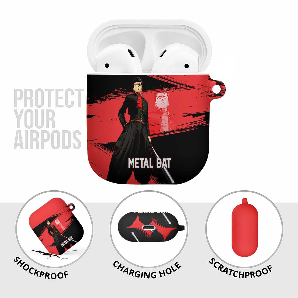 Metal Bat One Punch Man Anime Red and Black Theme AirPods Case with Street Fighter Style and Bold Bat Stance - The Mazicc