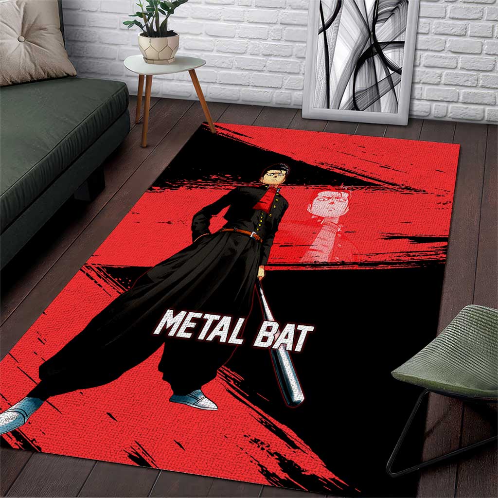 Metal Bat One Punch Man Anime Red and Black Theme Area Rug with Street Fighter Style and Bold Bat Stance - The Mazicc