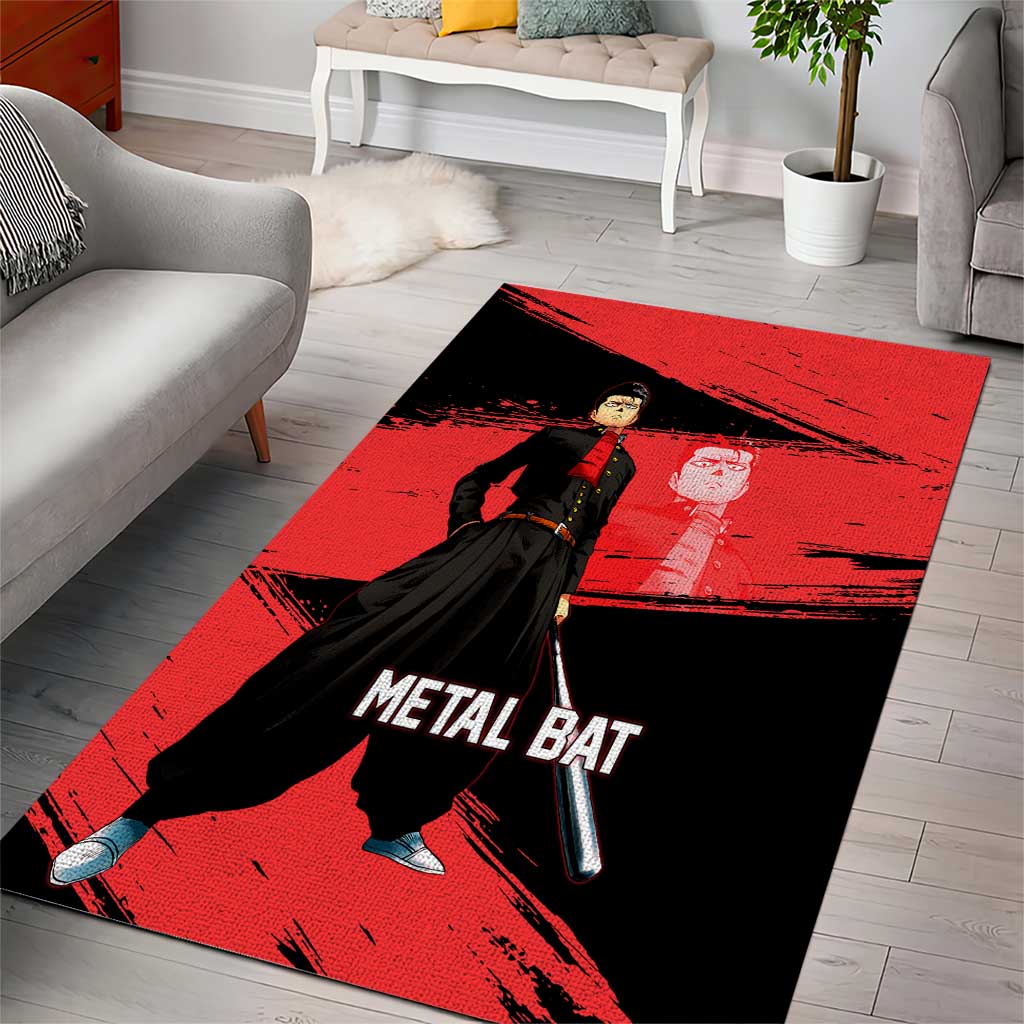 Metal Bat One Punch Man Anime Red and Black Theme Area Rug with Street Fighter Style and Bold Bat Stance - The Mazicc