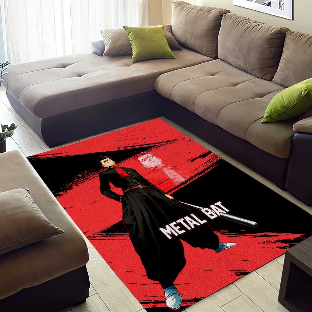 Metal Bat One Punch Man Anime Red and Black Theme Area Rug with Street Fighter Style and Bold Bat Stance - The Mazicc