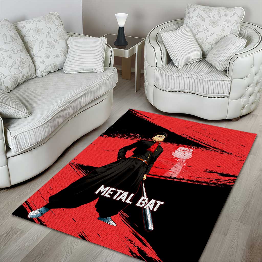 Metal Bat One Punch Man Anime Red and Black Theme Area Rug with Street Fighter Style and Bold Bat Stance - The Mazicc