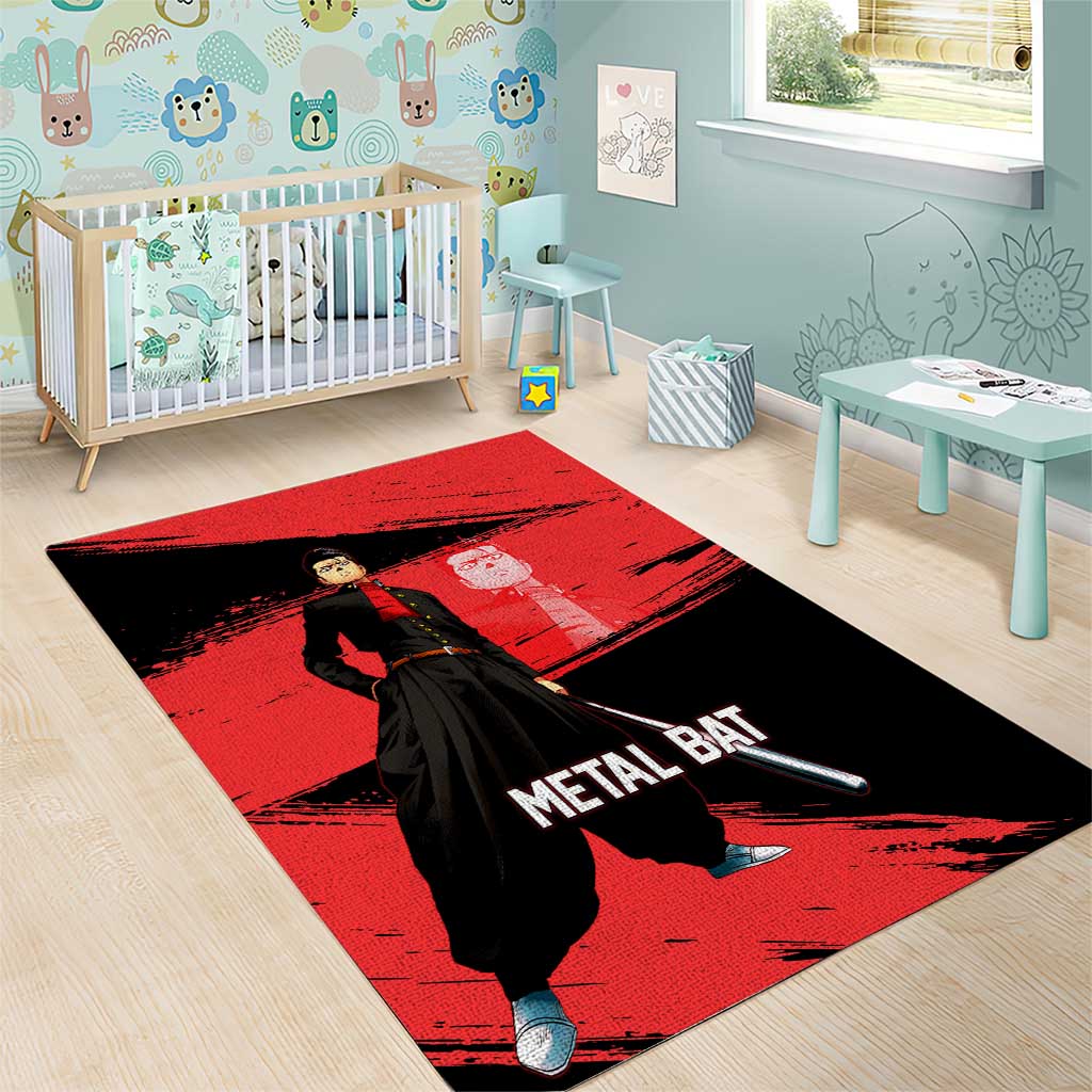 Metal Bat One Punch Man Anime Red and Black Theme Area Rug with Street Fighter Style and Bold Bat Stance - The Mazicc