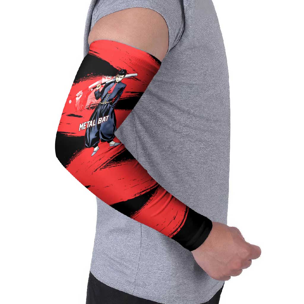 Metal Bat One Punch Man Anime Red and Black Theme Arm Sleeves with Street Fighter Style and Bold Bat Stance - The Mazicc